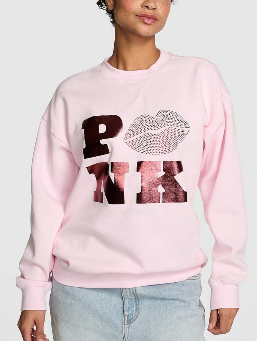 VS PINK Campus Fleece Oversized Crew Sweatshirt Sz SMALL NWT